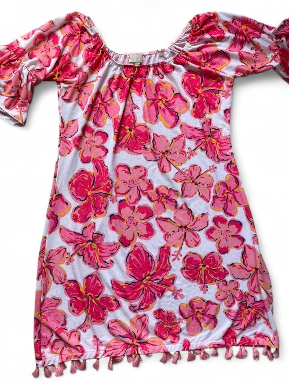 Simply Southern Pink Floral Midi Dress with Tassel Hem